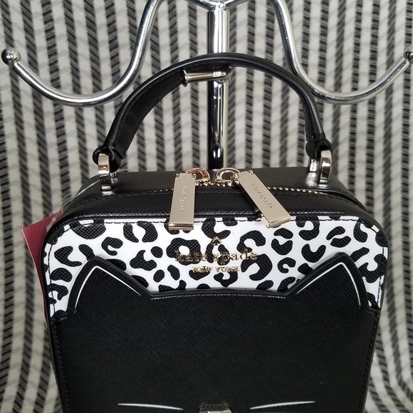 MAKE AN OFFER kate spade vanity crossbody cat meow meow black brand new with tag - Picture 5 of 7